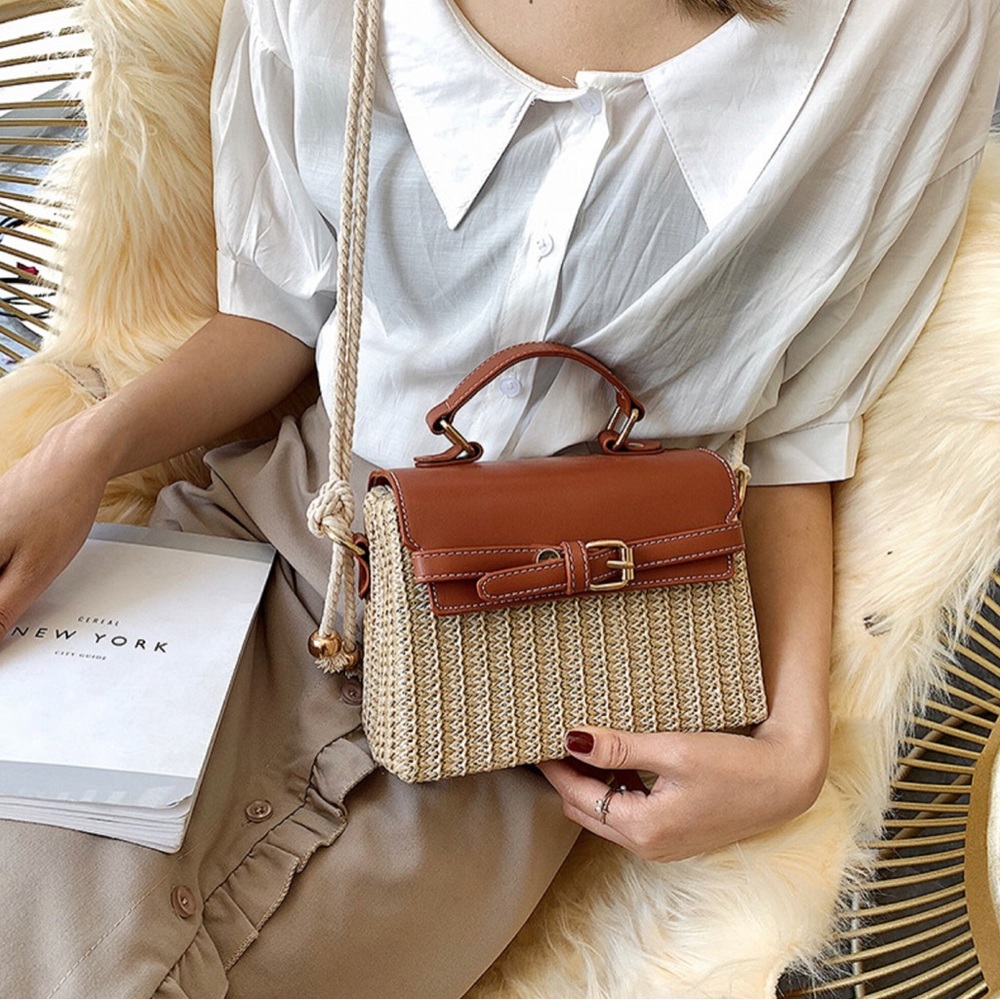 Top handle raffia crossbody handbag bag NWOT